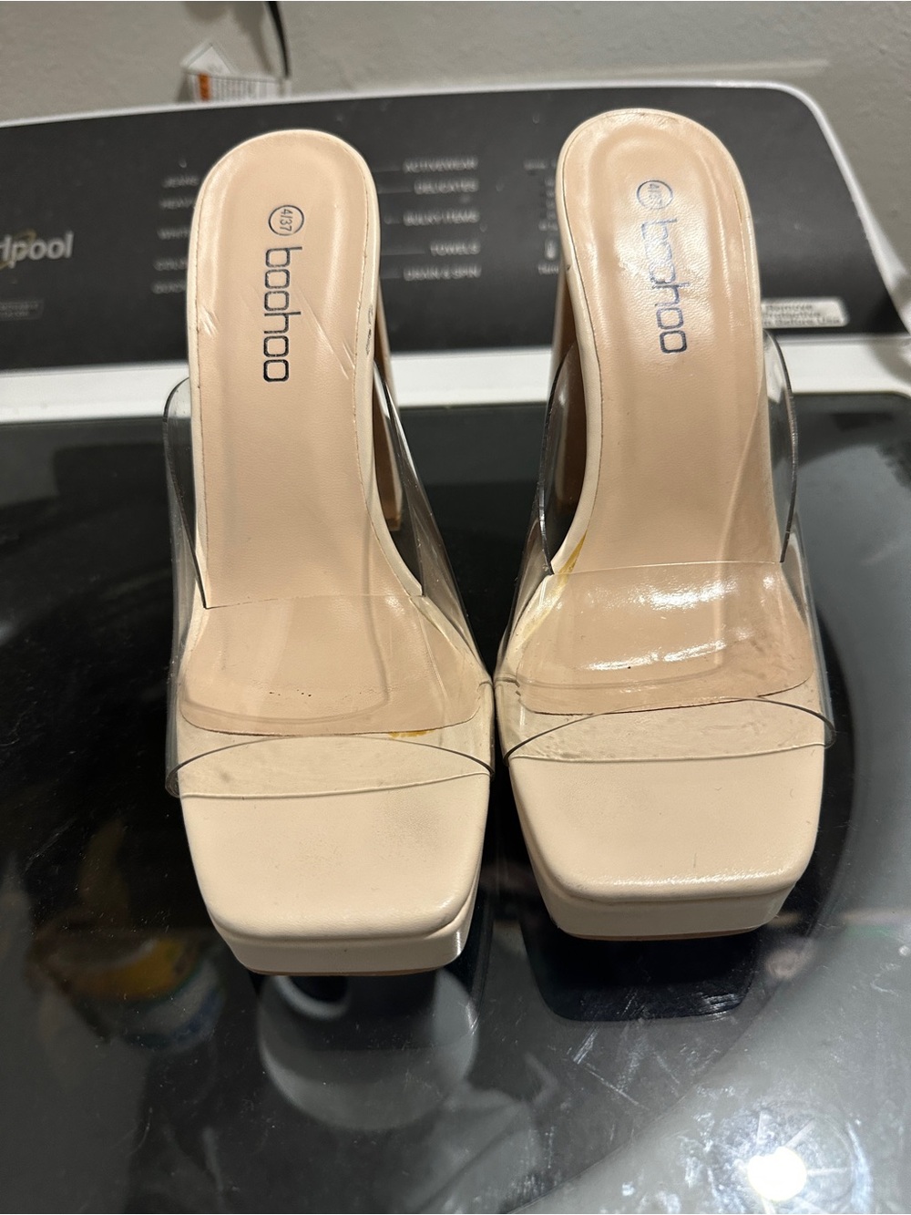 Boohoo Beige Clear Strap Platform Mules